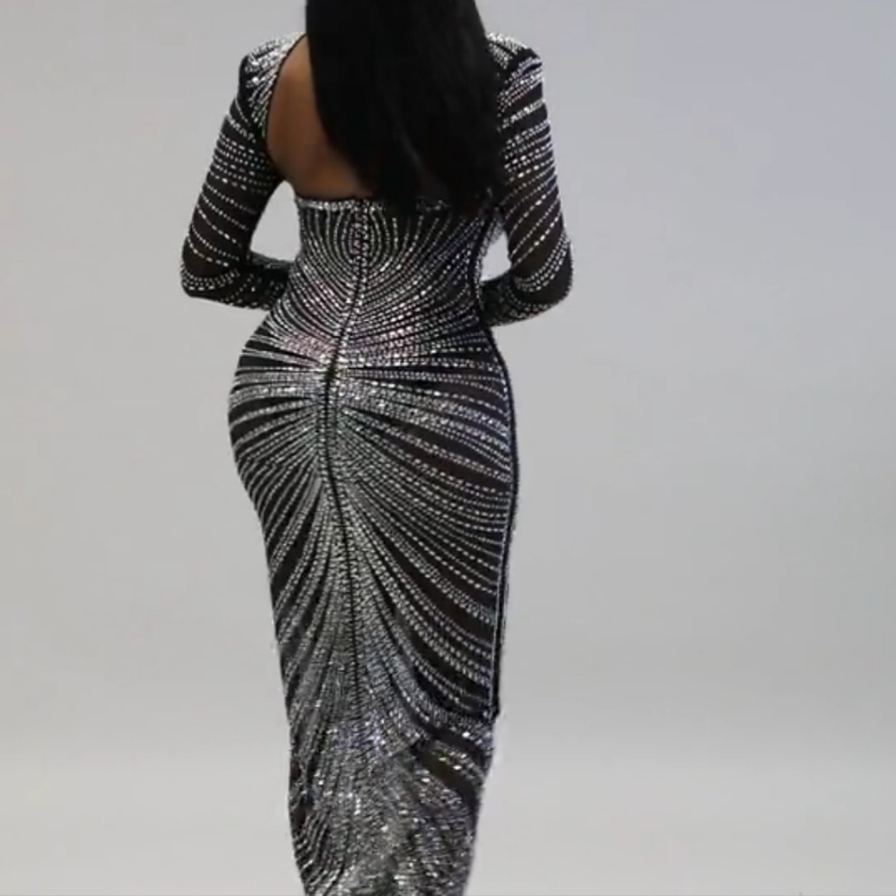 Rhinestone sequin bodycon maxi dress - Picture 4 of 4
